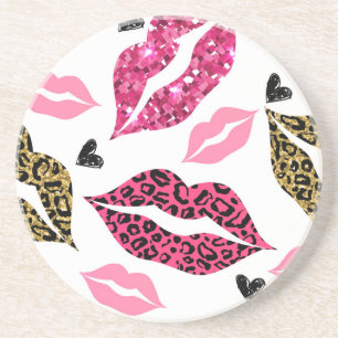 Glitternde Lippen: Leopard-Modedesign Getränkeuntersetzer