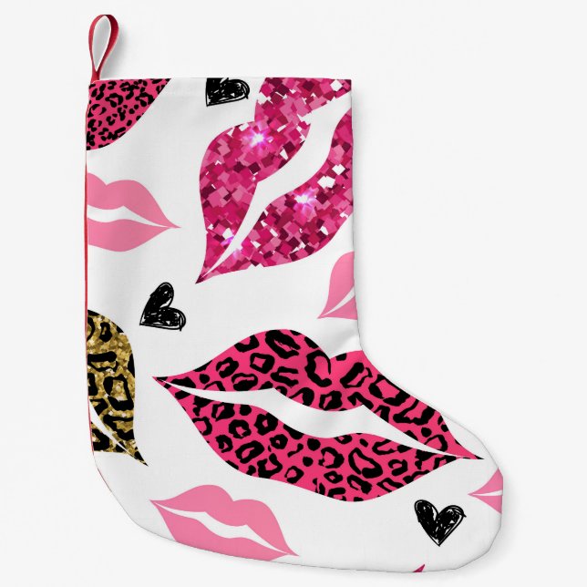 Glitternde Lippen: Leopard-Modedesign Kleiner Weihnachtsstrumpf (Vorderseite)