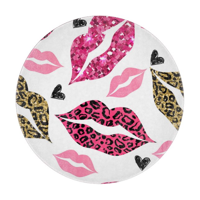 Glitternde Lippen: Leopard-Modedesign Schneidebrett (Vorderseite)