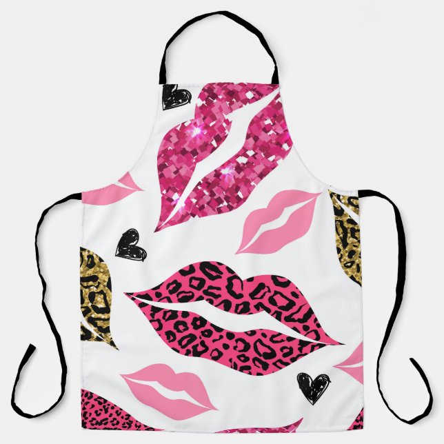 Glitternde Lippen: Leopard-Modedesign Schürze (Vorderseite)