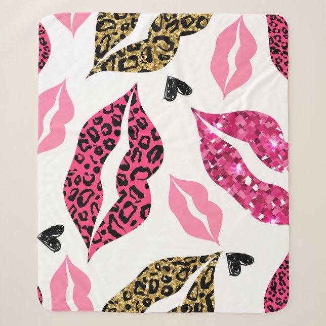 Glitternde Lippen: Leopard-Modedesign Sherpadecke (Vorderseite)