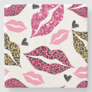 Glitternde Lippen: Leopard-Modedesign Steinuntersetzer