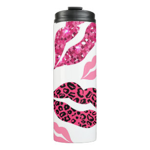 Glitternde Lippen: Leopard-Modedesign Thermosbecher