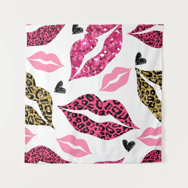 Glitternde Lippen: Leopard-Modedesign Wandteppich (Vorderseite)