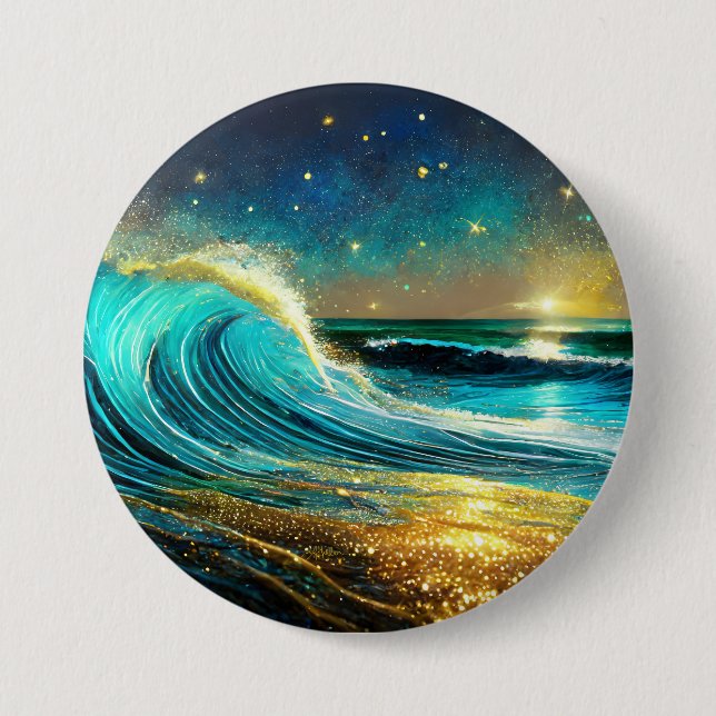 Glitternde unterschiedliche Ozeanwellen Button (Vorderseite)