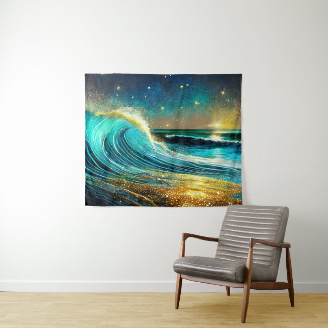 Glitternde unterschiedliche Ozeanwellen Wandteppich (Beispiel (Horizontal))