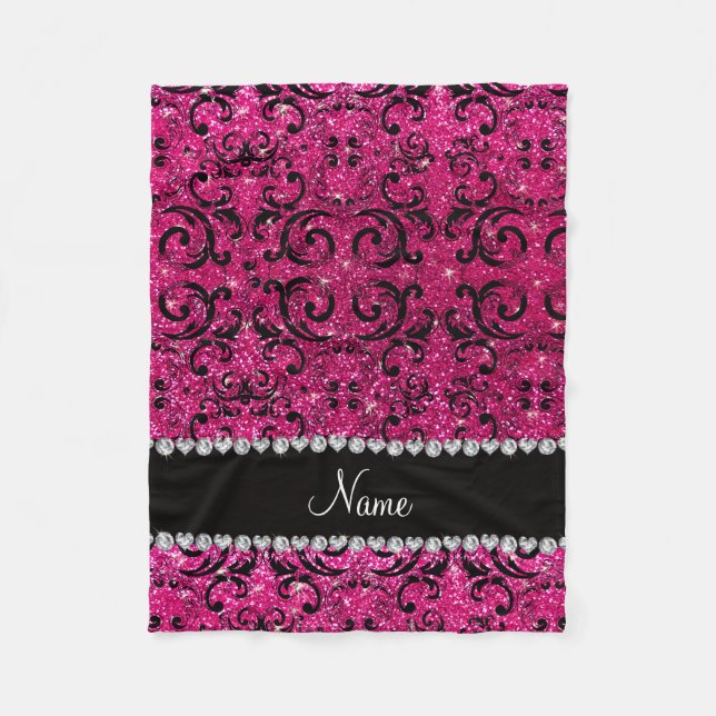 Glitterneondamast des heißen Rosas des Fleecedecke (Vorderseite)