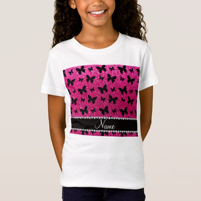 Glitterneonschmetterlinge des heißen Rosas des T-Shirt (Vorderseite)