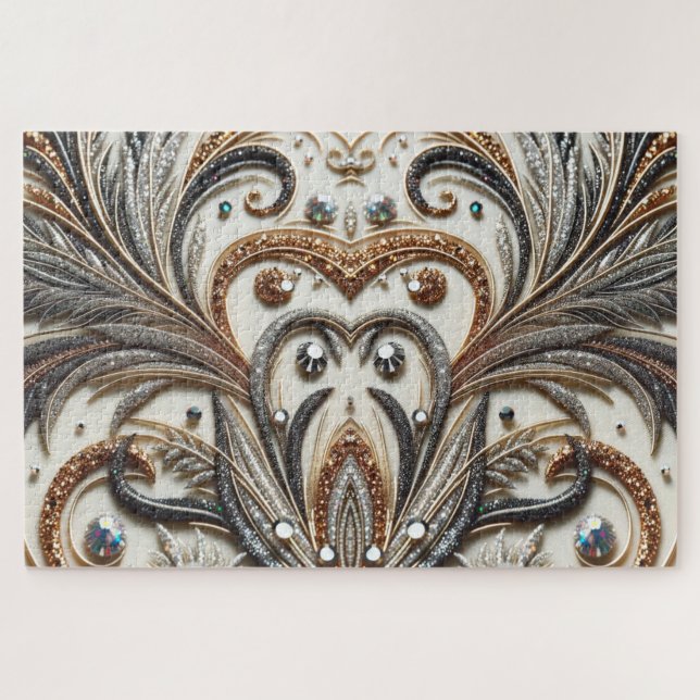 Glitternes Blumenmuster mit Edelstein (Horizontal)