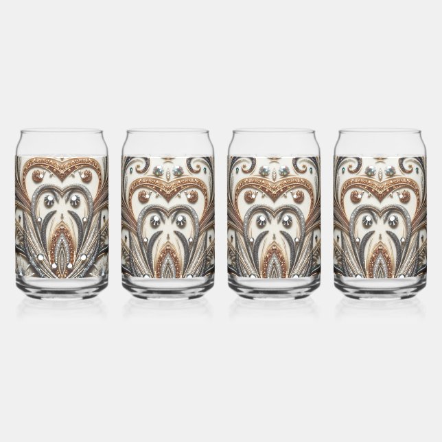 Glitternes Blumenmuster mit Edelstein Dosenglas (Links)