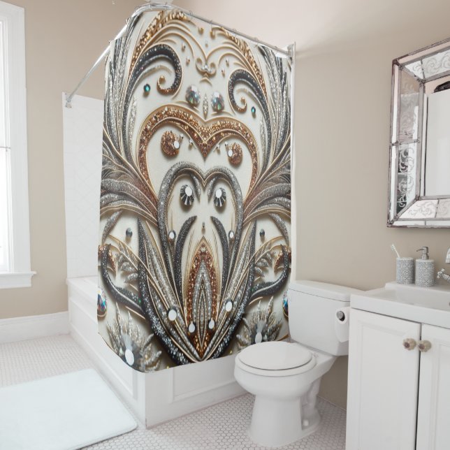 Glitternes Blumenmuster mit Edelstein Duschvorhang (Beispiel)
