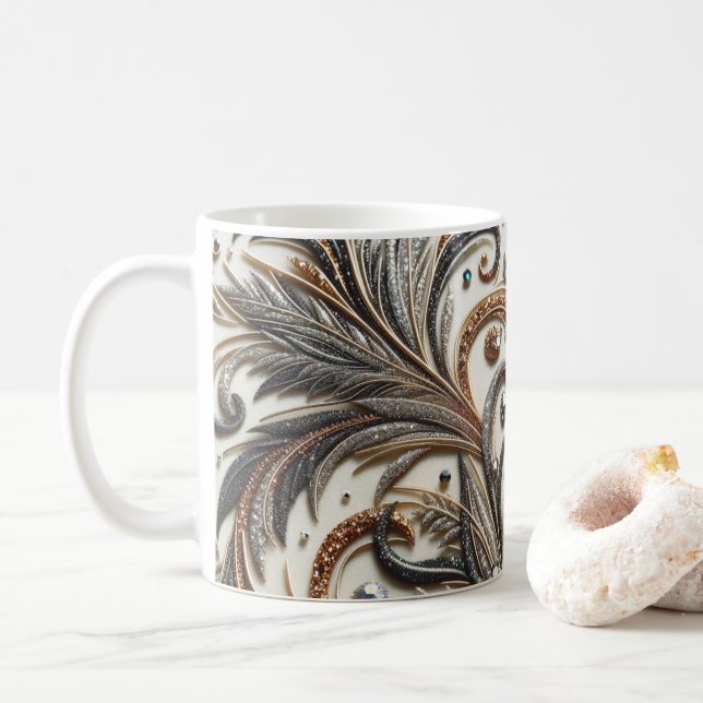 Glitternes Blumenmuster mit Edelstein Kaffeetasse (Mit Donut)