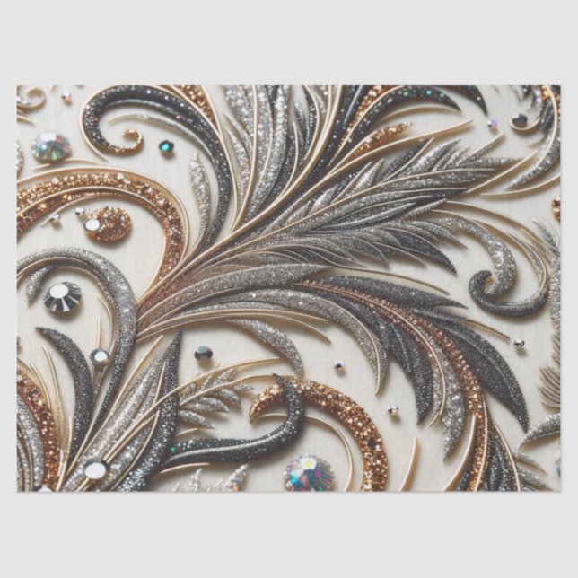 Glitternes Blumenmuster mit Edelstein Seidenpapier (Vorderseite)