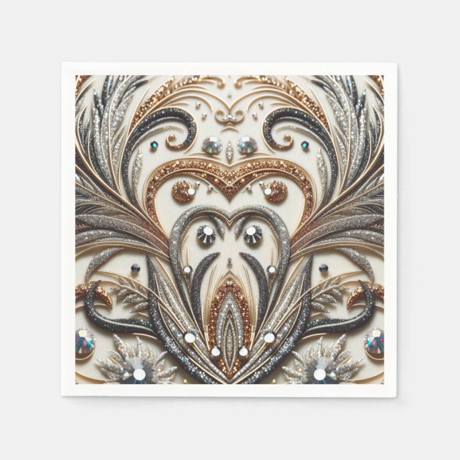 Glitternes Blumenmuster mit Edelstein Serviette (Vorderseite)