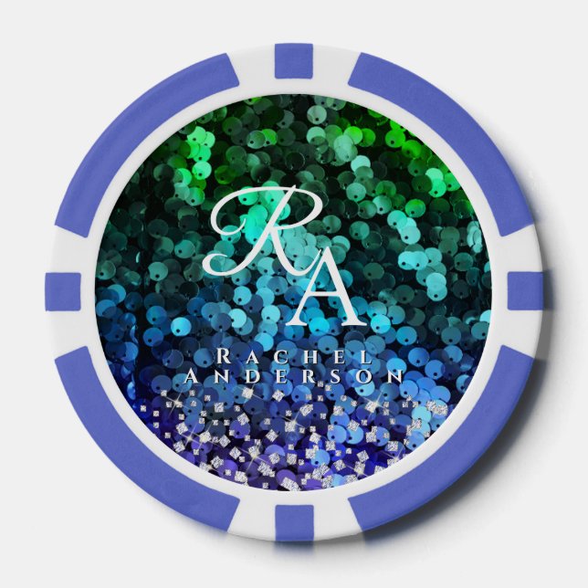Glittersequenz in Monogramm Pokerchips (Vorderseite)
