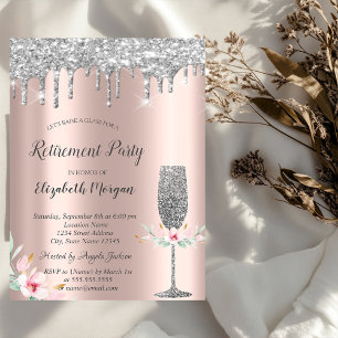 Glittertropfen, Glas, Florale Rose Gold Rente Einladung