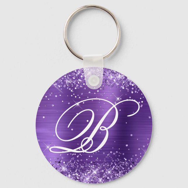 Glittery Amethyst Foil Extravagant Monogram Schlüsselanhänger (Vorderseite)