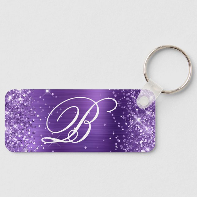 Glittery Amethyst Foil Extravagant Monogram Schlüsselanhänger (Vorderseite)