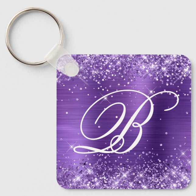 Glittery Amethyst Foil Extravagant Monogram Schlüsselanhänger (Vorderseite)