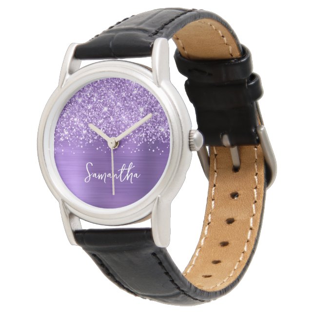 Glittery Amethyst Lila Glam Armbanduhr (Schrägansicht)