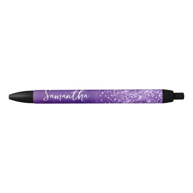 Glittery Amethyst Lila Glam Name Kugelschreiber (Vorderseite)