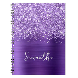 Glittery Amethyst Lila Glam Script Name Notizblock