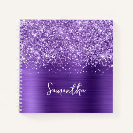 Glittery Amethyst Purple Glam Script Name Notizbuch