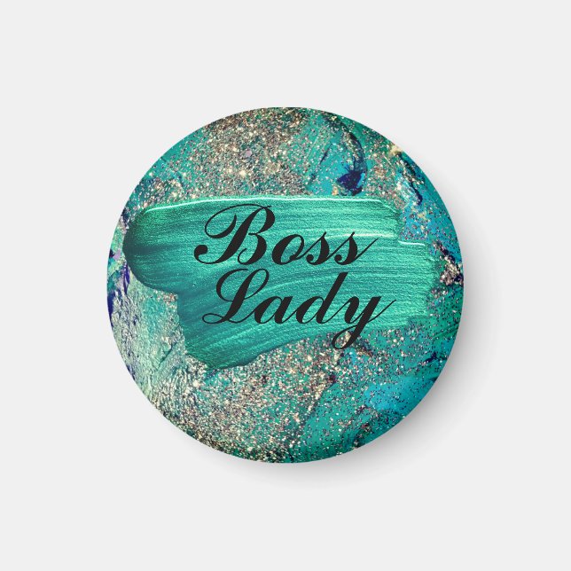 Glittery Aqua Paint Strokes Boss Lady Magnet (Vorne)