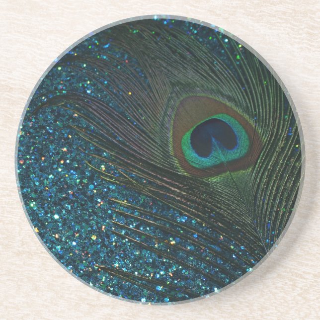 Glittery Aqua Peacock Sandstein Untersetzer (Vorne)