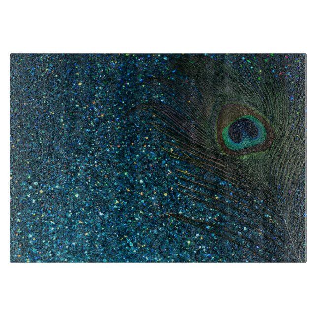 Glittery Aqua-Pfau-Feder Schneidebrett (Vorderseite)