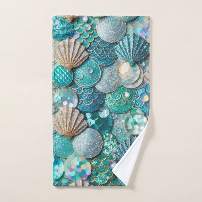 Glittery Aquamarin Mermaid Schwanz Scales drucken Handtuch (Handtuch)