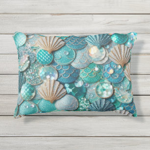 Glittery Aquamarin Mermaid Schwanz Scales drucken Kissen Für Draußen