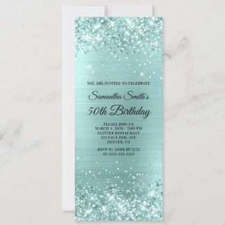 Glittery Bale Turquoise Foil 50. Geburtstag Einladung