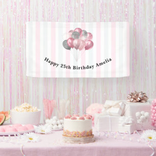 Glittery Balloon Bunch in Pink und Silver Birthday Banner