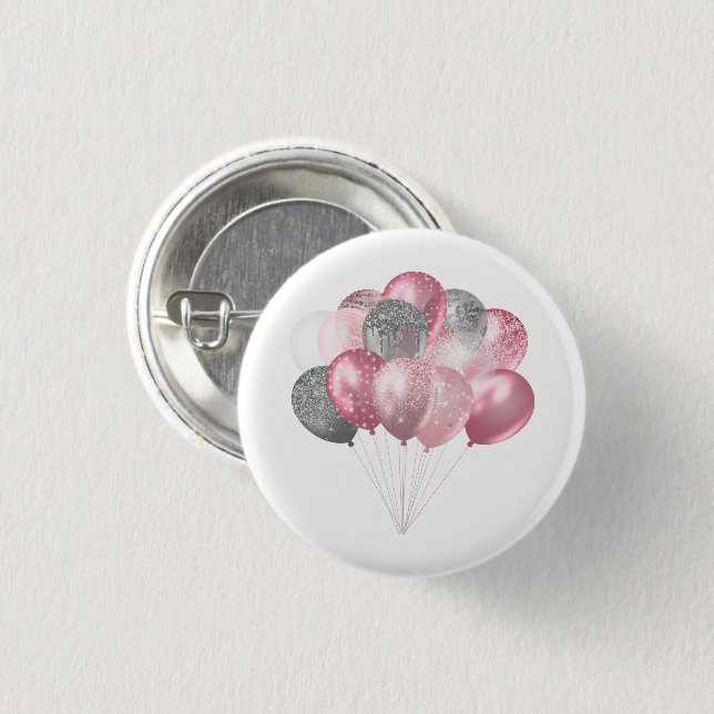 Glittery Balloon Bunch in Pink und Silver Button (Vorne & Hinten)