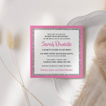 Glittery Bat Mitzvah Hot Pink und Silver Square Einladung<br><div class="desc">Dieses trendige Bat Mitzvah-Angebot besticht durch funkelnden Imitat-Glitzer,  der auf einem soliden Farbhintergrund liegt. Verwenden Sie das Vorlagenformular,  um Ihre eigenen Informationen hinzuzufügen. Das Design Tool kann verwendet werden,  um den Stil,  die Farbe und das Layout des Schriftartes zu ändern.</div>