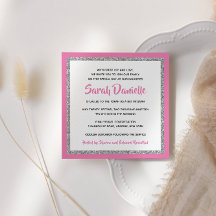 Glittery Bat Mitzvah Hot Pink und Silver Square