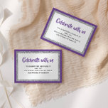 Glittery Bat Mitzvah Lila- und SilberDetail-Karte Einladung<br><div class="desc">Diese trendige Einsteckkarte weist eine fette Schrift auf der Vorderseite auf,  die in silberfarbenem Glitzer und Weiß gehalten ist und eine solide Rückfärbung aufweist. Fügen Sie den Text mithilfe des Vorlagenformulars hinzu. Ändern Sie den Schriftart,  das Layout und die Farben mithilfe des Entwurfstools.</div>