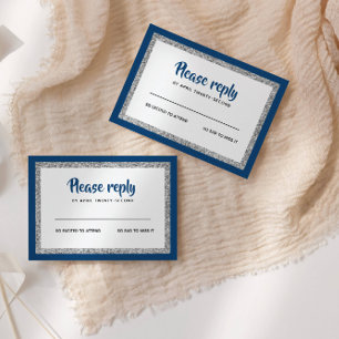 Glittery Bat Mitzvah Navy Blau und Silver RSVP Karte