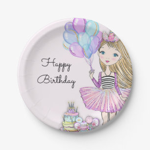 Glittery Birthday Glam Girl Unicorn Pappteller