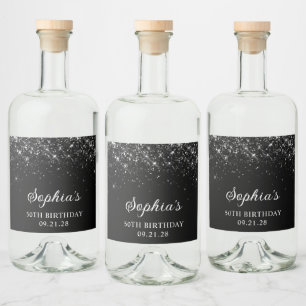 Glittery Black 50. Geburtstag Alkoholflaschenetikett