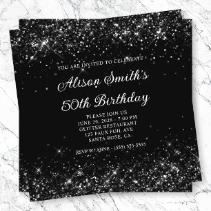 Glittery Black 50. Geburtstag Einladung