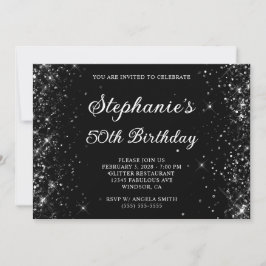 Glittery Black 50. Geburtstag Einladung
