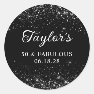 Glittery Black 50. Geburtstag Runder Aufkleber