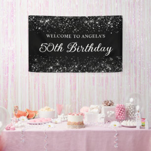 Glittery Black 50. Geburtstag Willkommen Banner