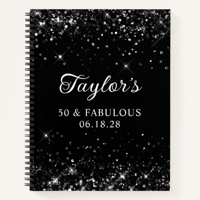 Glittery Black 50th Birthday Guest Notizbuch (Vorderseite)
