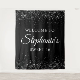 Glittery Black Willkommen in Sweet 16 Geburtstag Wandteppich