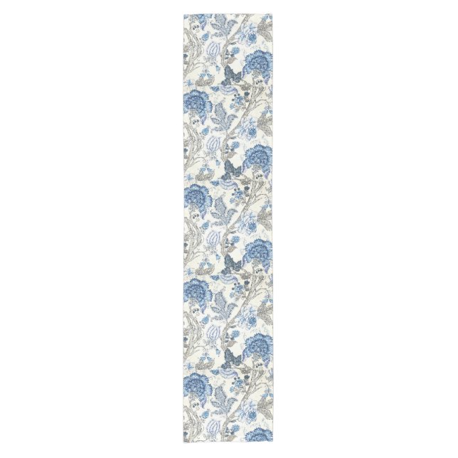 Glittery blaues Blumen auf Winter-Weiß Kurzer Tischläufer (Vorderseite)