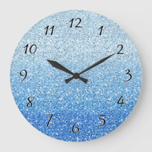 Glittery blaues Ombre Spektrum Große Wanduhr