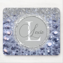Glittery Blue Beads Monogram Mousepad